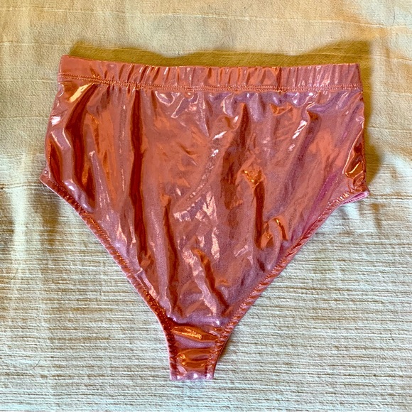 Black Bead 2 Piece Shimmer Pink Raver Bikini One Shoulder - Picture 4 of 6